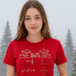 “All You Need Is Love” Math Equation Red Graphic T-Shirt Size L Women’s